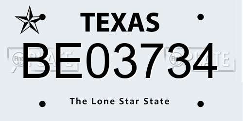 BE03734 Texas License Plate