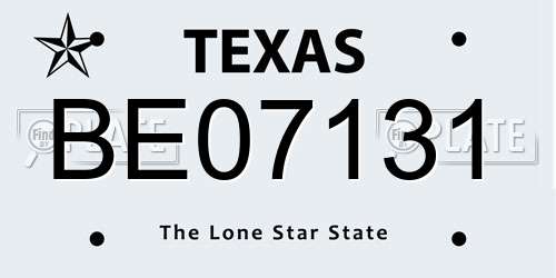 BE07131 Texas License Plate