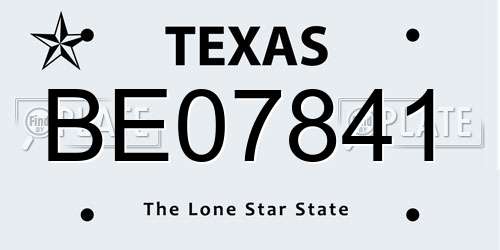 BE07841 Texas License Plate