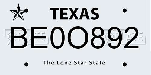 BE0O892 Texas License Plate