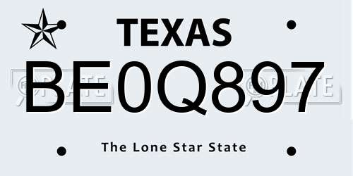BE0Q897 Texas License Plate