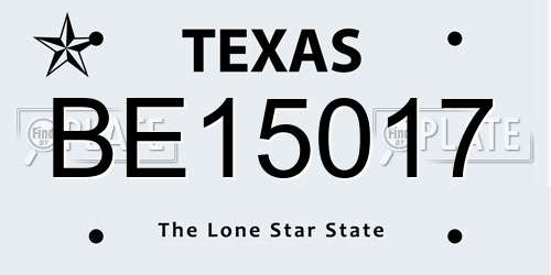 BE15017 Texas License Plate