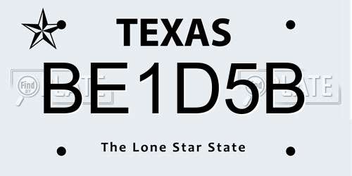 BE1D5B Texas License Plate