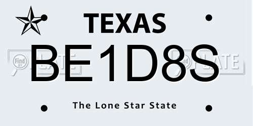 BE1D8S Texas License Plate