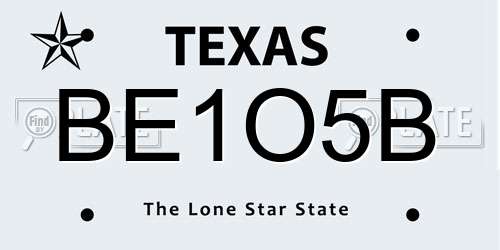 BE1O5B Texas License Plate