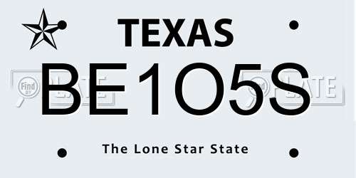 BE1O5S Texas License Plate