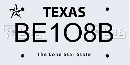 BE1O8B Texas License Plate