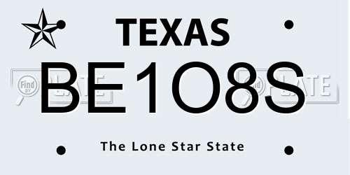 BE1O8S Texas License Plate