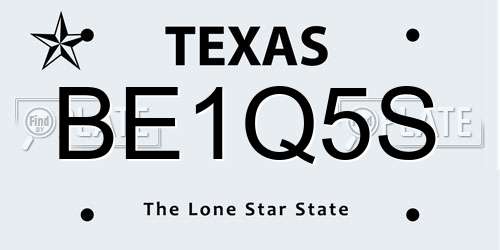 BE1Q5S Texas License Plate
