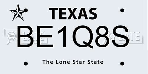 BE1Q8S Texas License Plate