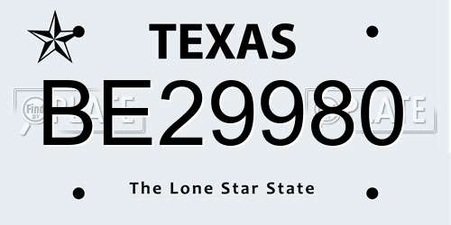BE29980 Texas License Plate