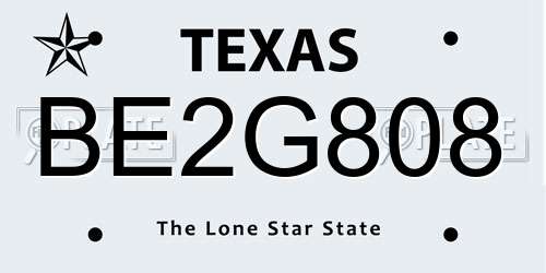 BE2G808 Texas License Plate