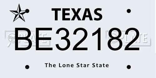 BE32182 Texas License Plate