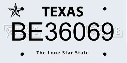BE36069 Texas License Plate