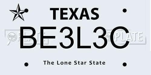 BE3L3C Texas License Plate