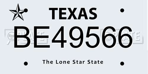 BE49566 Texas License Plate