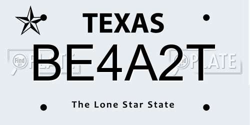 BE4A2T Texas License Plate