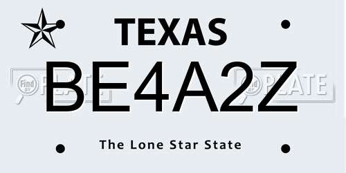 BE4A2Z Texas License Plate