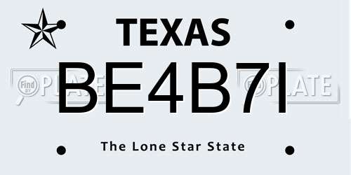BE4B7I Texas License Plate