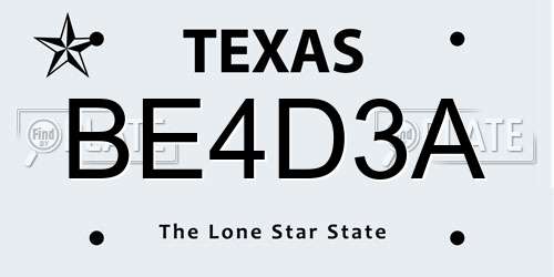 BE4D3A Texas License Plate