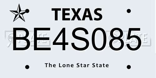 BE4S085 Texas License Plate