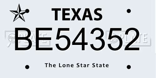 BE54352 Texas License Plate