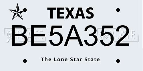 BE5A352 Texas License Plate