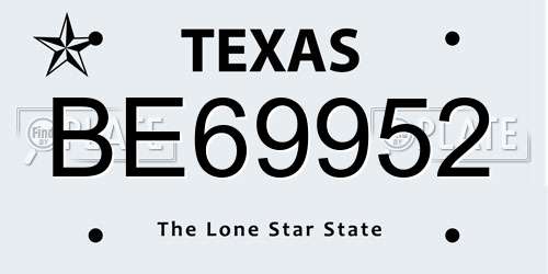 BE69952 Texas License Plate