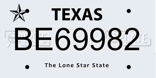 BE69982 Texas License Plate