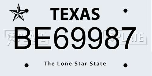 BE69987 Texas License Plate