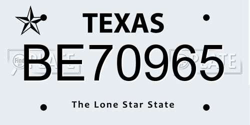 BE70965 Texas License Plate