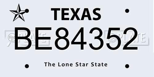 BE84352 Texas License Plate
