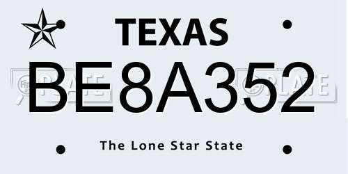 BE8A352 Texas License Plate