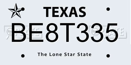 BE8T335 Texas License Plate