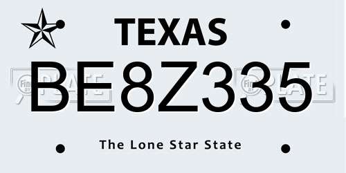 BE8Z335 Texas License Plate
