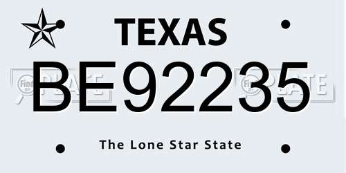 BE92235 Texas License Plate