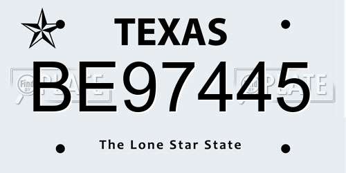 BE97445 Texas License Plate