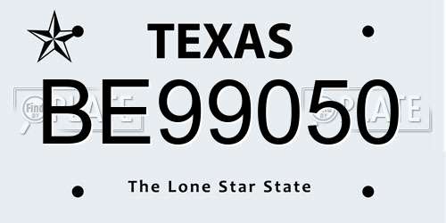BE99050 Texas License Plate