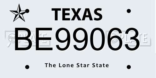 BE99063 Texas License Plate
