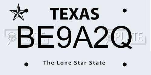 BE9A2Q Texas License Plate