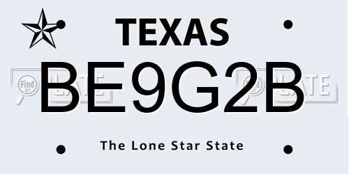 BE9G2B Texas License Plate