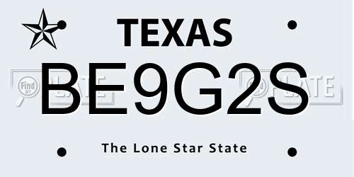 BE9G2S Texas License Plate