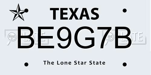 BE9G7B Texas License Plate