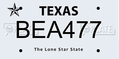 BEA477 Texas License Plate