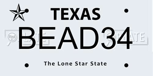 BEAD34 Texas License Plate
