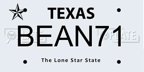 BEAN71 Texas License Plate