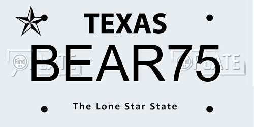 BEAR75 Texas License Plate