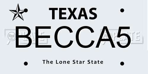 BECCA5 Texas License Plate