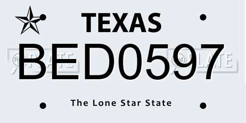 BED0597 Texas License Plate