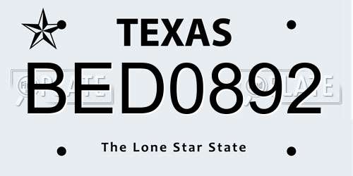 BED0892 Texas License Plate